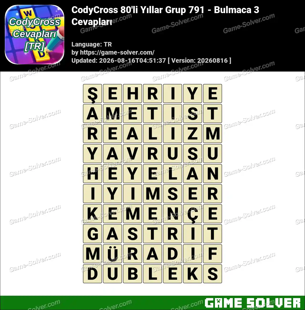 CodyCross 80’li Yıllar Grup 791 – Bulmaca 3 Cevapları